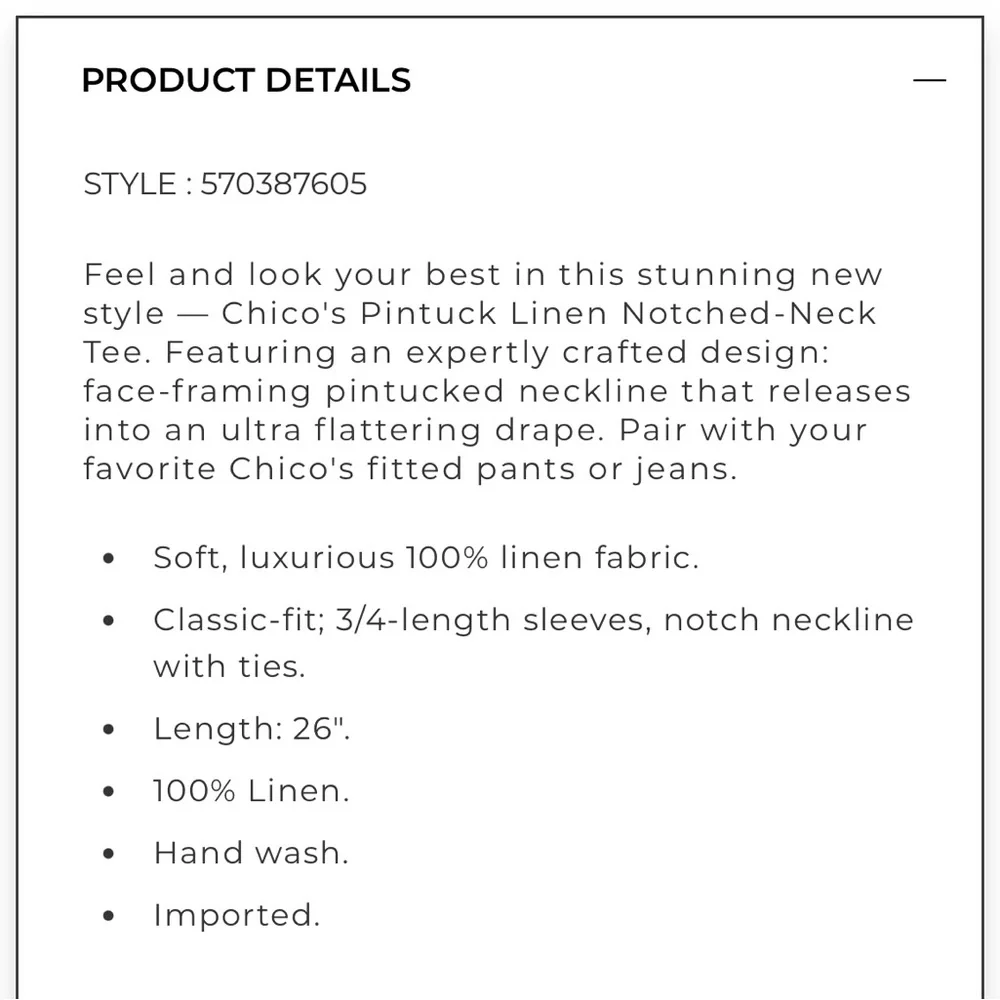 Chico's NWT pintucked Linen Notched-Neck blouse sz l - Picture 4 of 7